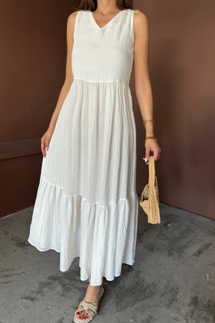 Boho A-Line Maxi Dress With V-Neck