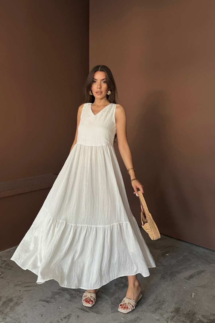 Boho A-Line Maxi Dress With V-Neck