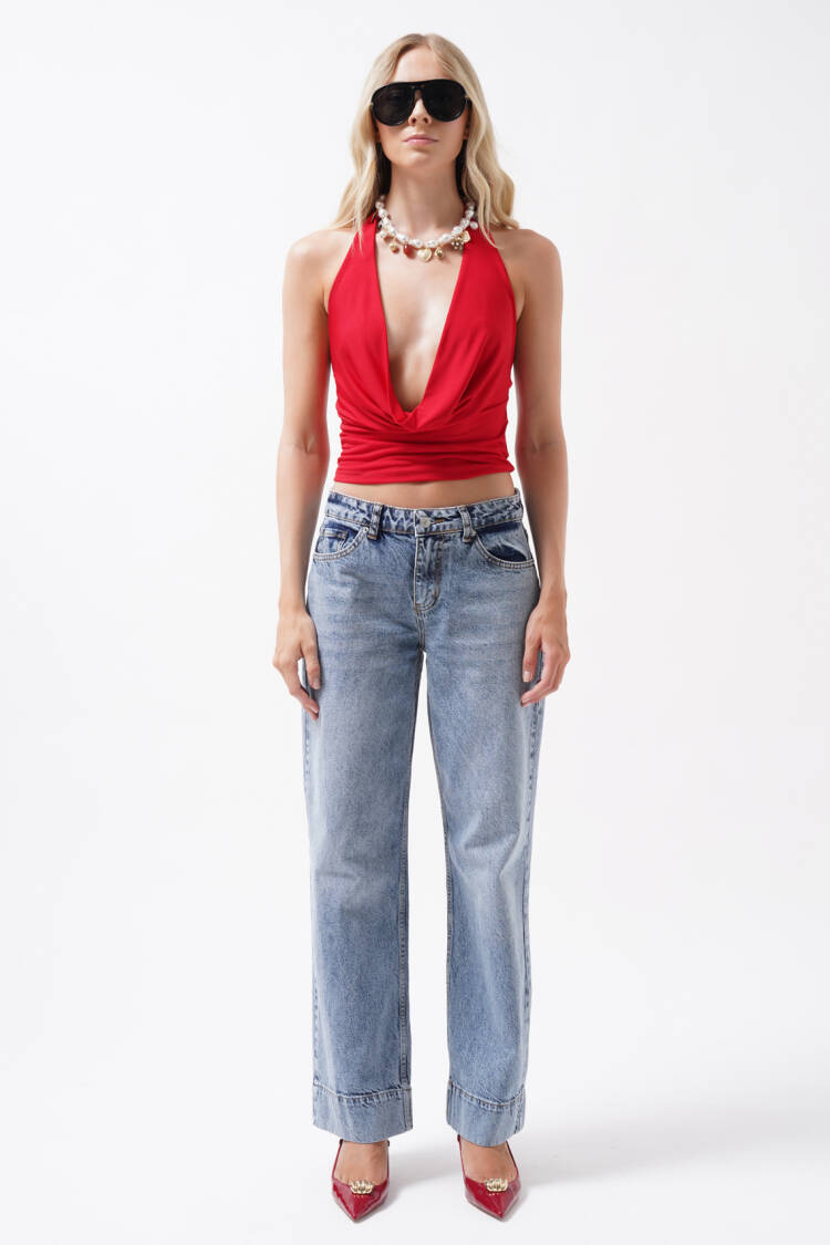 Mom Jeans With High Waist And Straight Leg