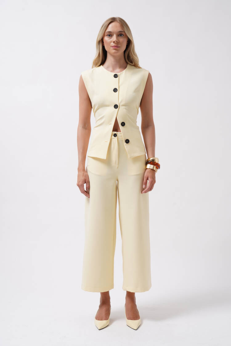 Beige Wide Leg Culottes Pants