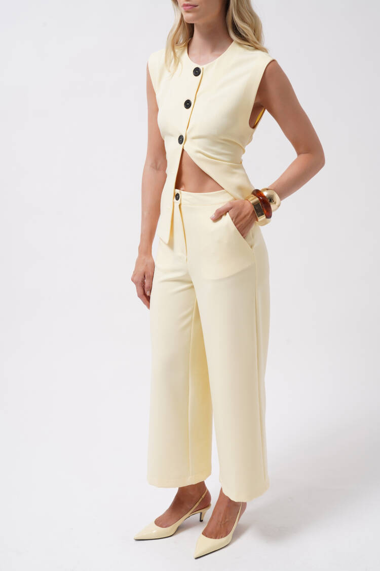 Beige Wide Leg Culottes Pants