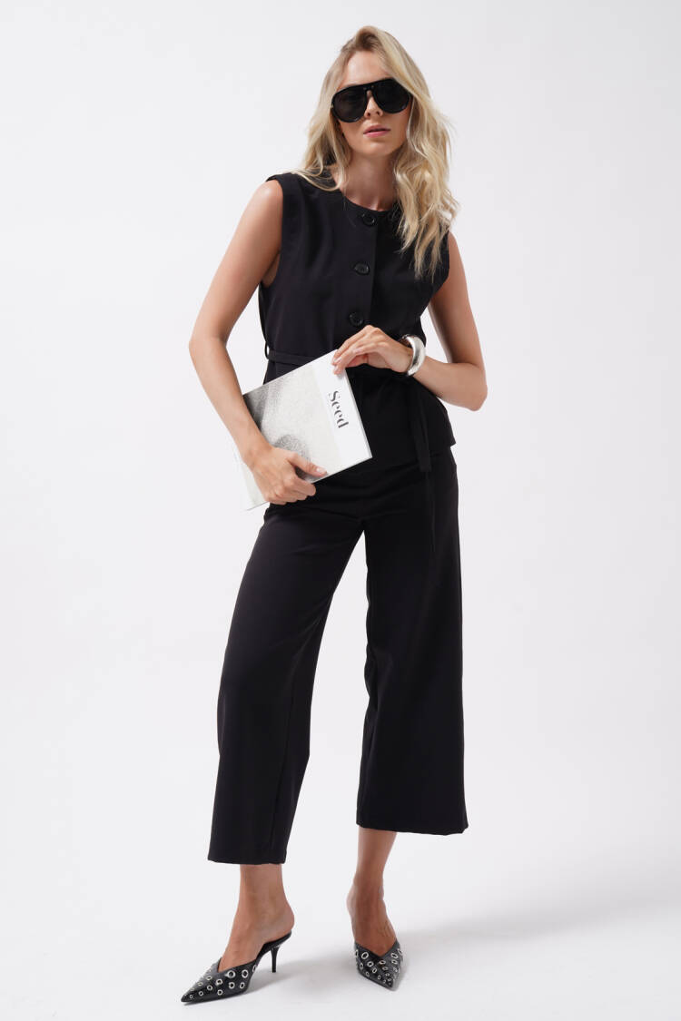 Palazzo Pants With Wide Leg And Buttoned Closure - Brand: Black Fashion - Women's Clothing Wholesale - Globality Store