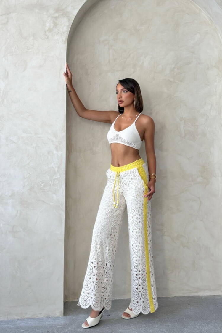 White Palazzo Pants High Waist Wide Leg