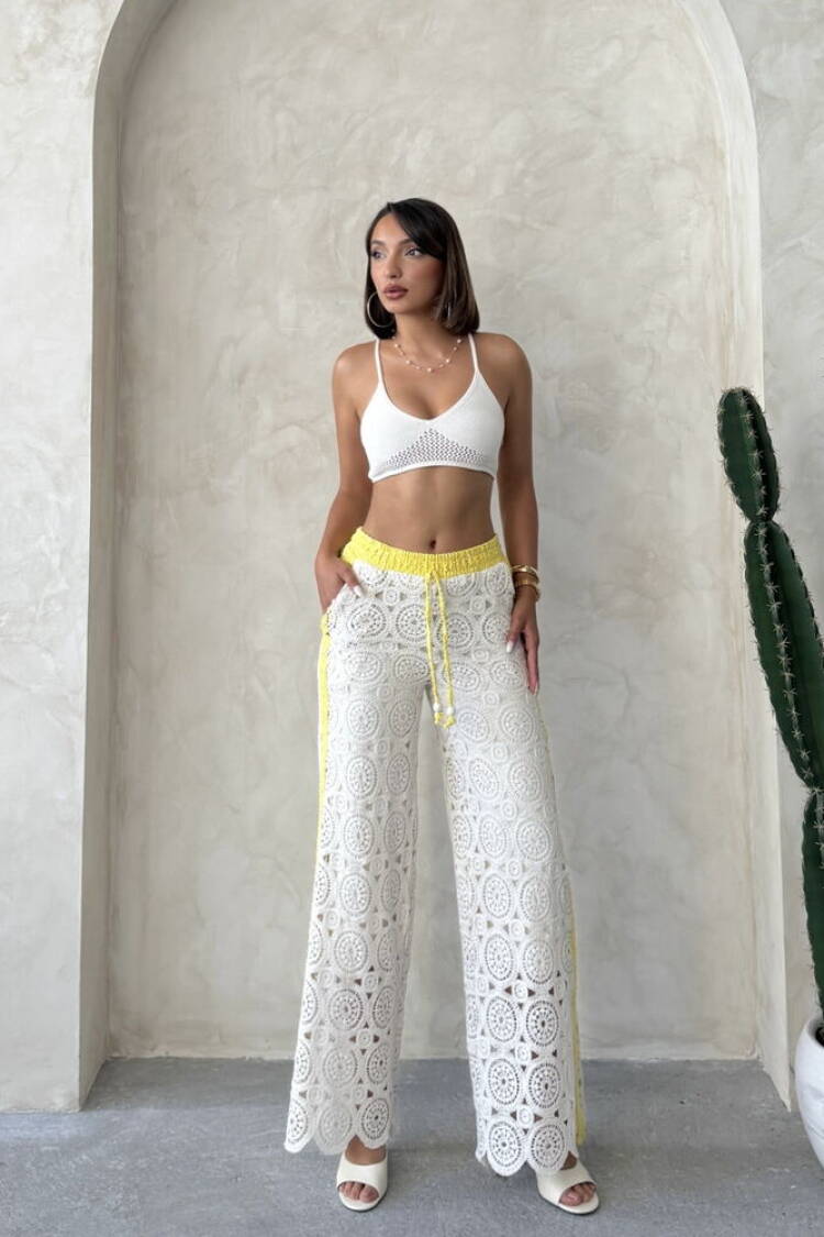 White Palazzo Pants High Waist Wide Leg