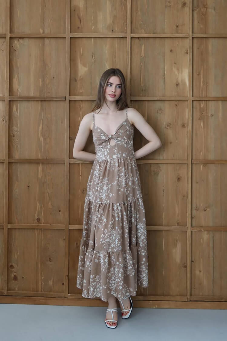 Floral Sleeveless Maxi Slip Dress With V-Neck And Straight Sleeve - Brand: Mode Roy - Women's Clothing Wholesale - Globality Store