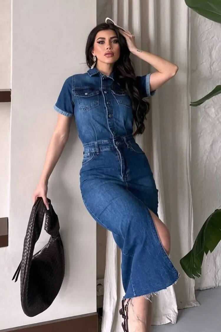 Blue Casual Sexy Streetwear Shirt Dress - Brand: Mode Roy - Women's Clothing Wholesale - Globality Store