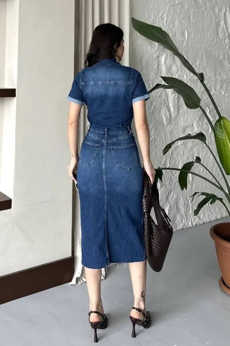 Blue Casual Sexy Streetwear Shirt Dress