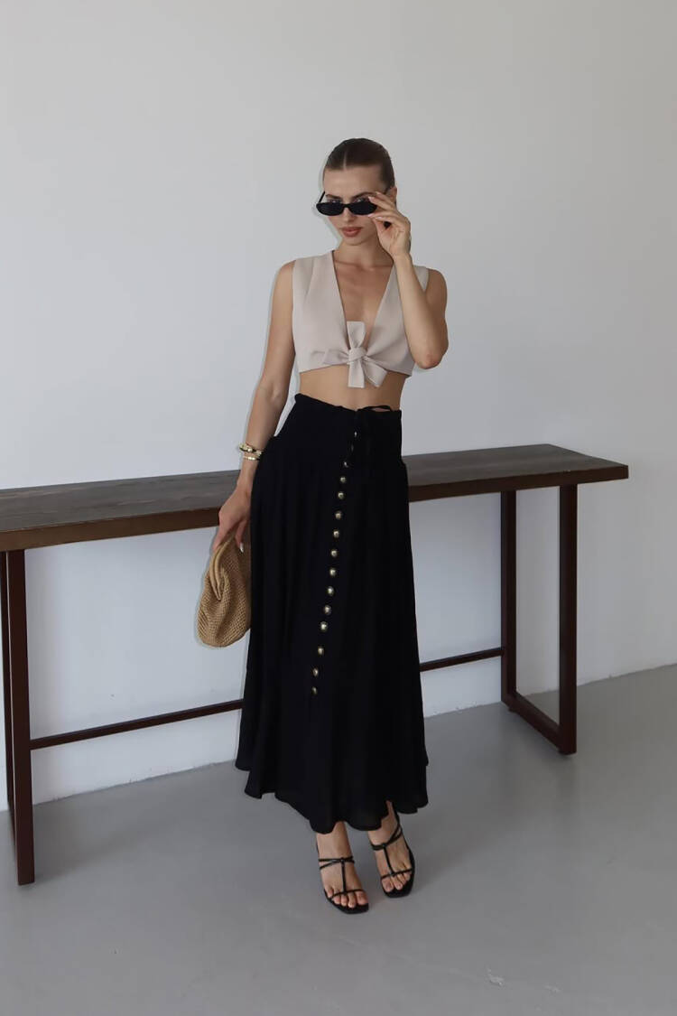 Elegant High Waist Flared Midi Skirt