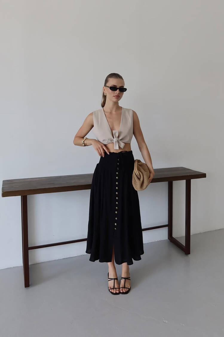 Elegant High Waist Flared Midi Skirt