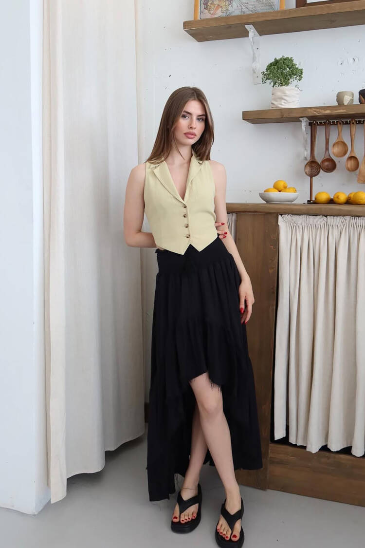 Asymmetrical Maxi Skirt High Waist Pull On
