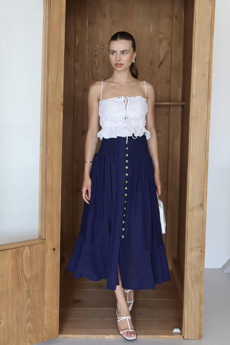 High Waist Flared Midi Skirt