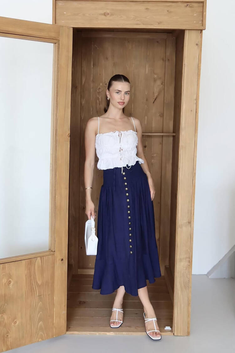 High Waist Flared Midi Skirt