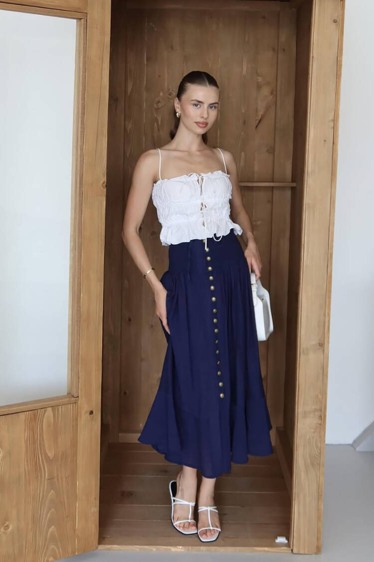High Waist Flared Midi Skirt - Brand: Mode Roy - Women's Clothing Wholesale - Globality Store