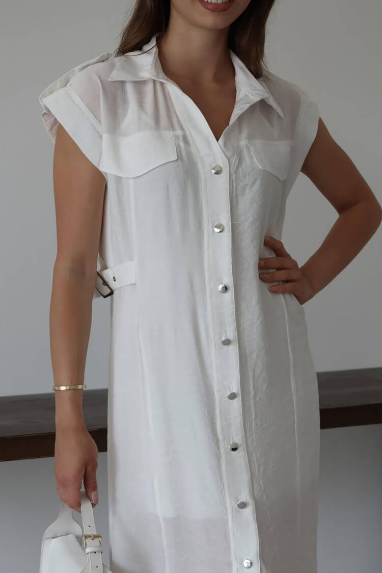Elegant Casual Shirt Dress With Cap Sleeves