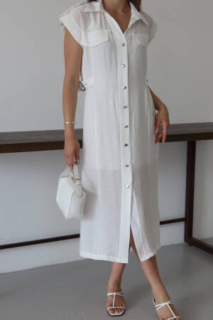 Elegant Casual Shirt Dress With Cap Sleeves - Brand: Mode Roy - Women's Clothing Wholesale - Globality Store