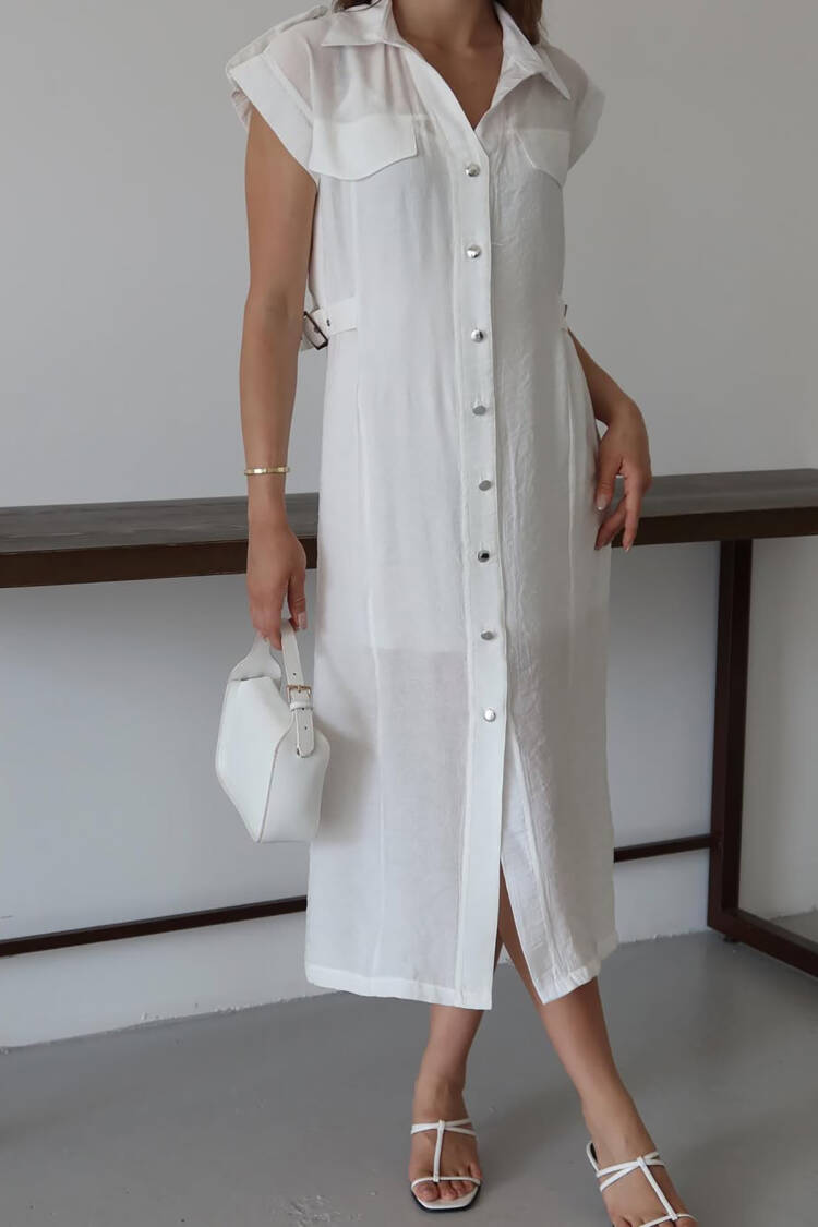 Elegant Casual Shirt Dress With Cap Sleeves