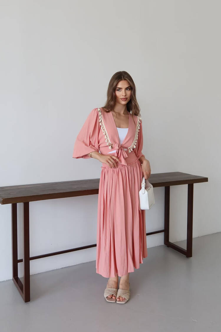Boho Wrap Dress With V-Neck And 3/4 Sleeves