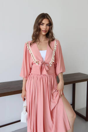 Boho Wrap Dress With V-Neck And 3/4 Sleeves - Brand: Mode Roy - Women's Clothing Wholesale - Globality Store