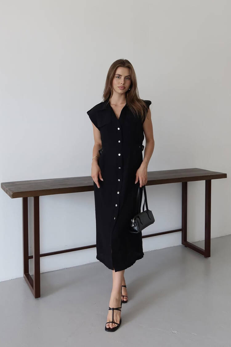 Sleeveless V-Neck Shirt Midi Dress