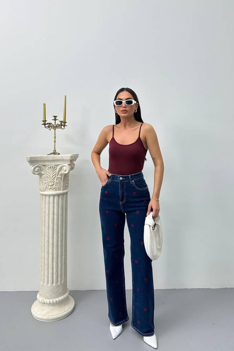 Blue Mom Jeans High Waist Flare Leg Buttoned
