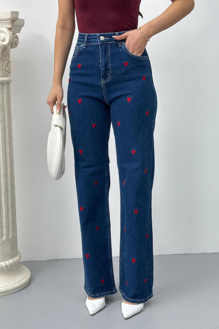 Blue Mom Jeans High Waist Flare Leg Buttoned