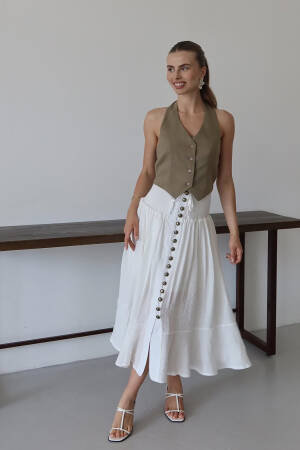 Flared Midi Skirt With High Waist And Buttoned Closure - Brand: Mode Roy - Women's Clothing Wholesale - Globality Store