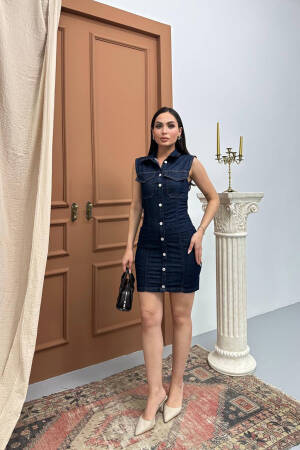 Blue Sleeveless Bodycon Polo Neck Mini Dress - Brand: Mode Roy - Women's Clothing Wholesale - Globality Store