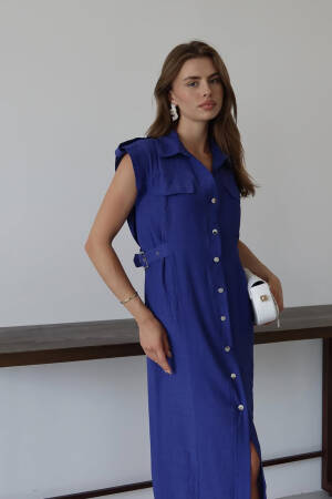 Blue Elegant Shirt Dress With Notched Neck - Brand: Mode Roy - Women's Clothing Wholesale - Globality Store