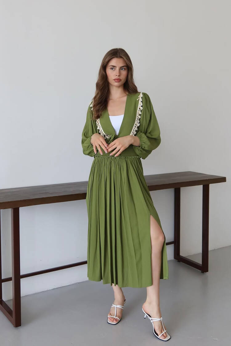 Green Boho Wrap Maxi Dress With Long Sleeves