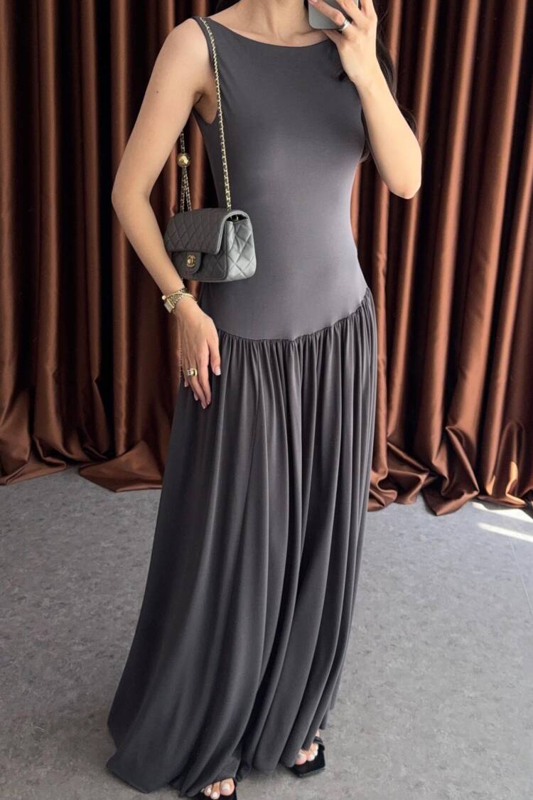 Grey Elegant Fit And Flare Dress