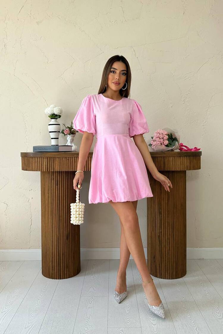 Fit And Flare Mini Dress With Puff Sleeves