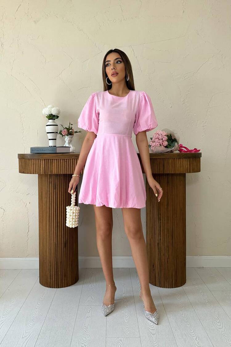Fit And Flare Mini Dress With Puff Sleeves - Brand: Elisa - Women's Clothing Wholesale - Globality Store