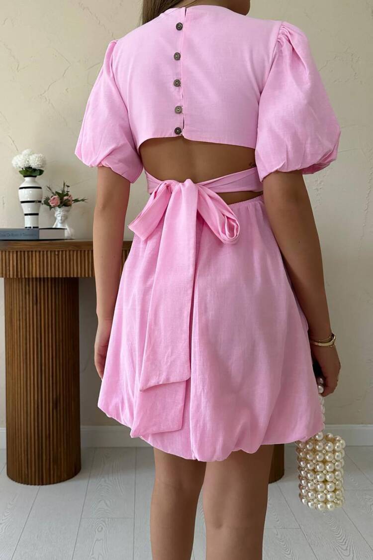 Fit And Flare Mini Dress With Puff Sleeves