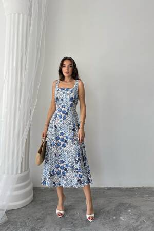 Floral A-Line Midi Dress With Square Neck - Brand: Elisa - Women's Clothing Wholesale - Globality Store