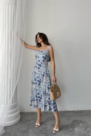 Floral A-Line Midi Dress With Square Neck - Brand: Elisa - Women's Clothing Wholesale - Globality Store