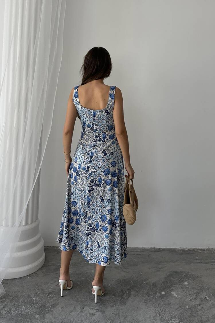 Floral A-Line Midi Dress With Square Neck