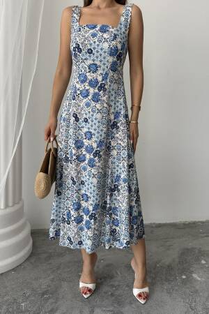 Floral A-Line Midi Dress With Square Neck - Brand: Elisa - Women's Clothing Wholesale - Globality Store
