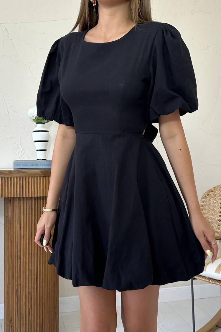 Fit And Flare Mini Dress With Puff Sleeves