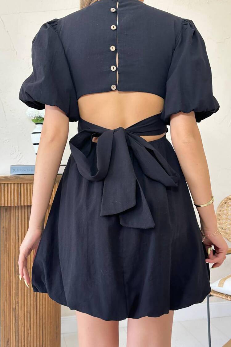 Fit And Flare Mini Dress With Puff Sleeves
