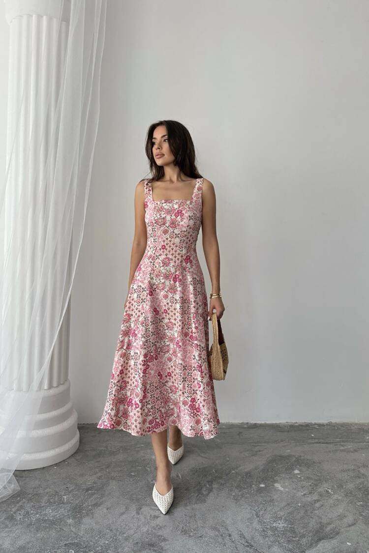 Floral A-Line Midi Dress - Brand: Elisa - Women's Clothing Wholesale - Globality Store