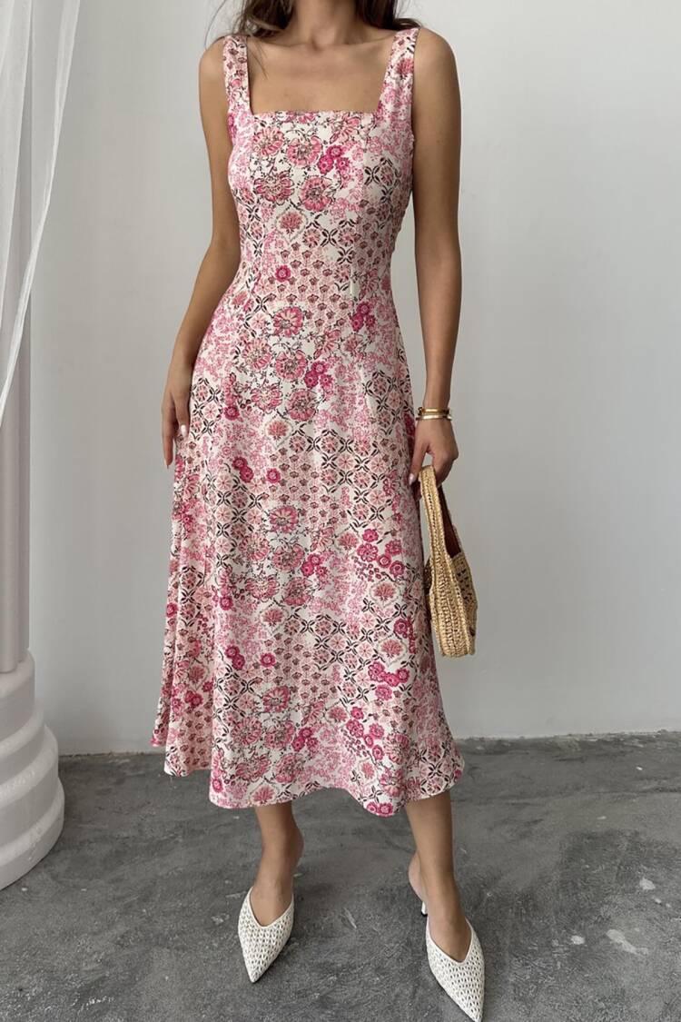 Floral A-Line Midi Dress