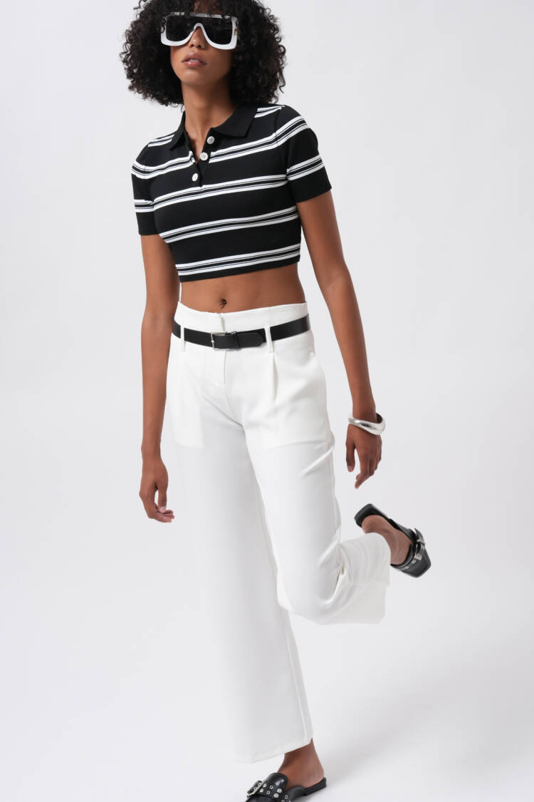 Belt Detail High Waist Trousers - Brand: Black Fashion - Women's Clothing Wholesale - Globality Store