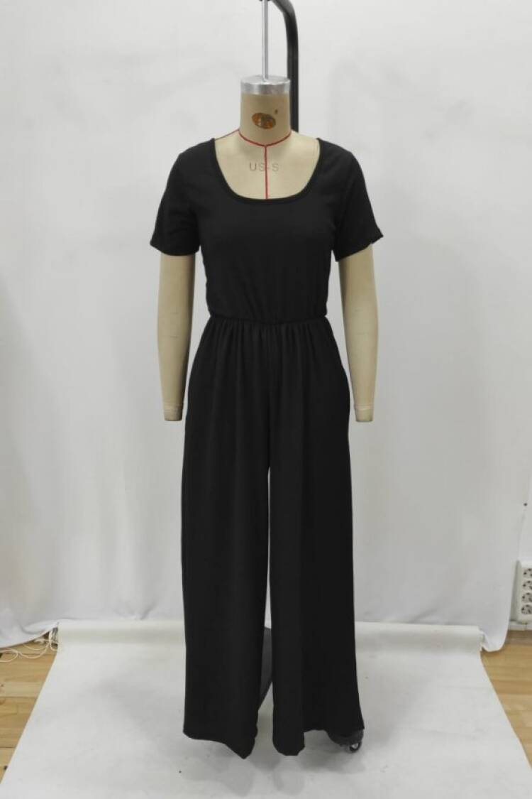 Black Cami Jumpsuit Casual Elegant Short Sleeve