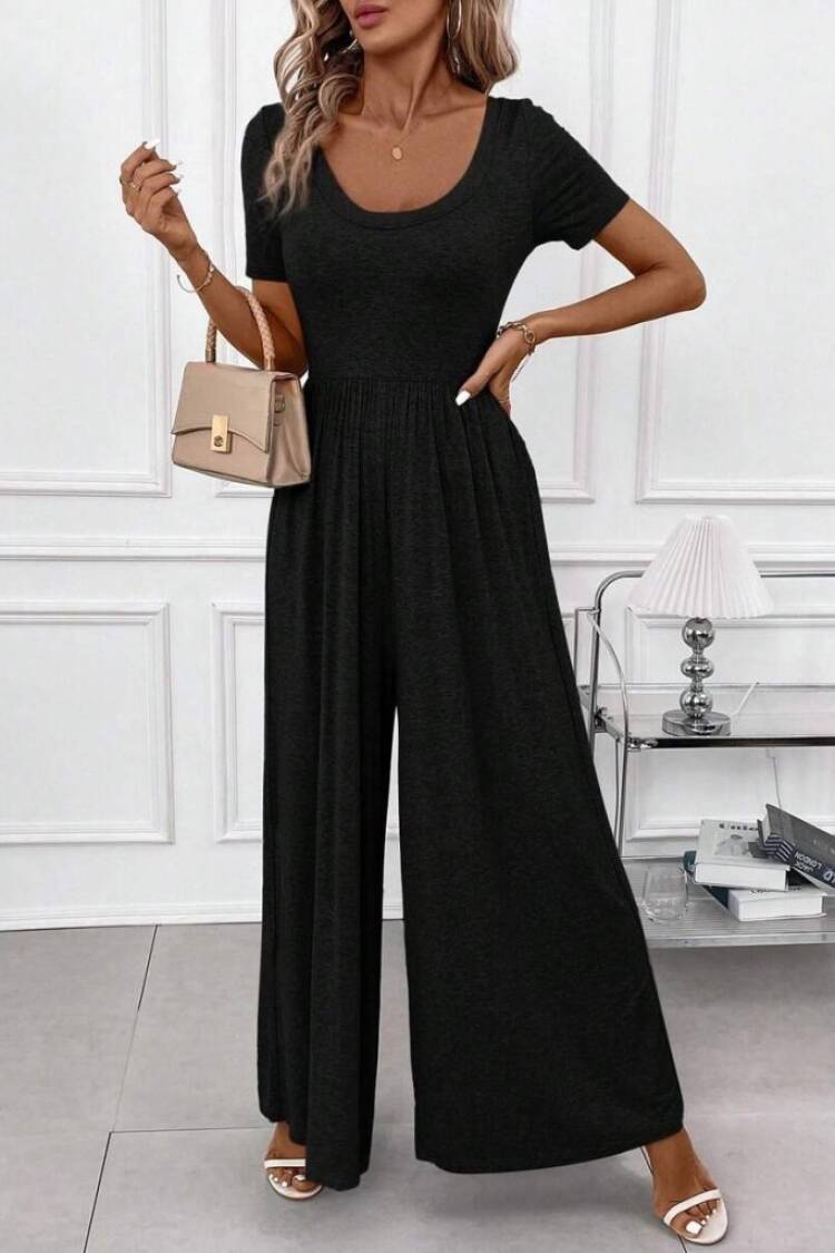 Black Cami Jumpsuit Casual Elegant Short Sleeve