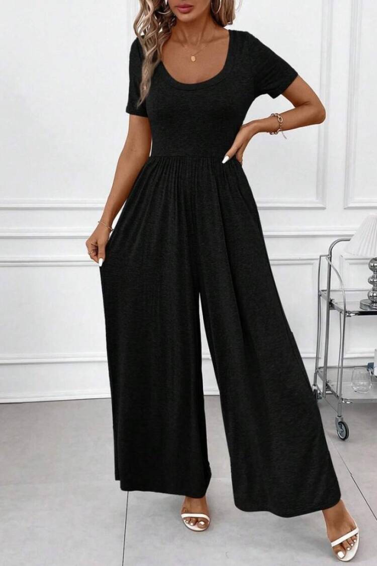 Black Cami Jumpsuit Casual Elegant Short Sleeve - Brand: Janes - Women's Clothing Wholesale - Globality Store