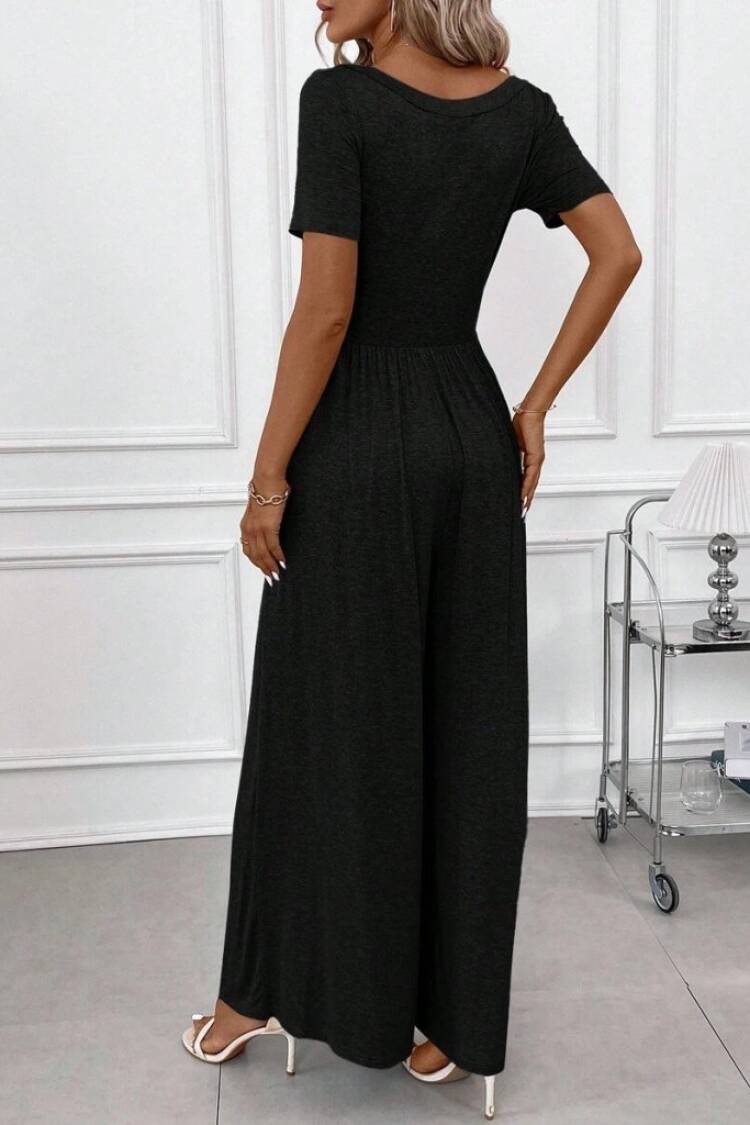 Black Cami Jumpsuit Casual Elegant Short Sleeve