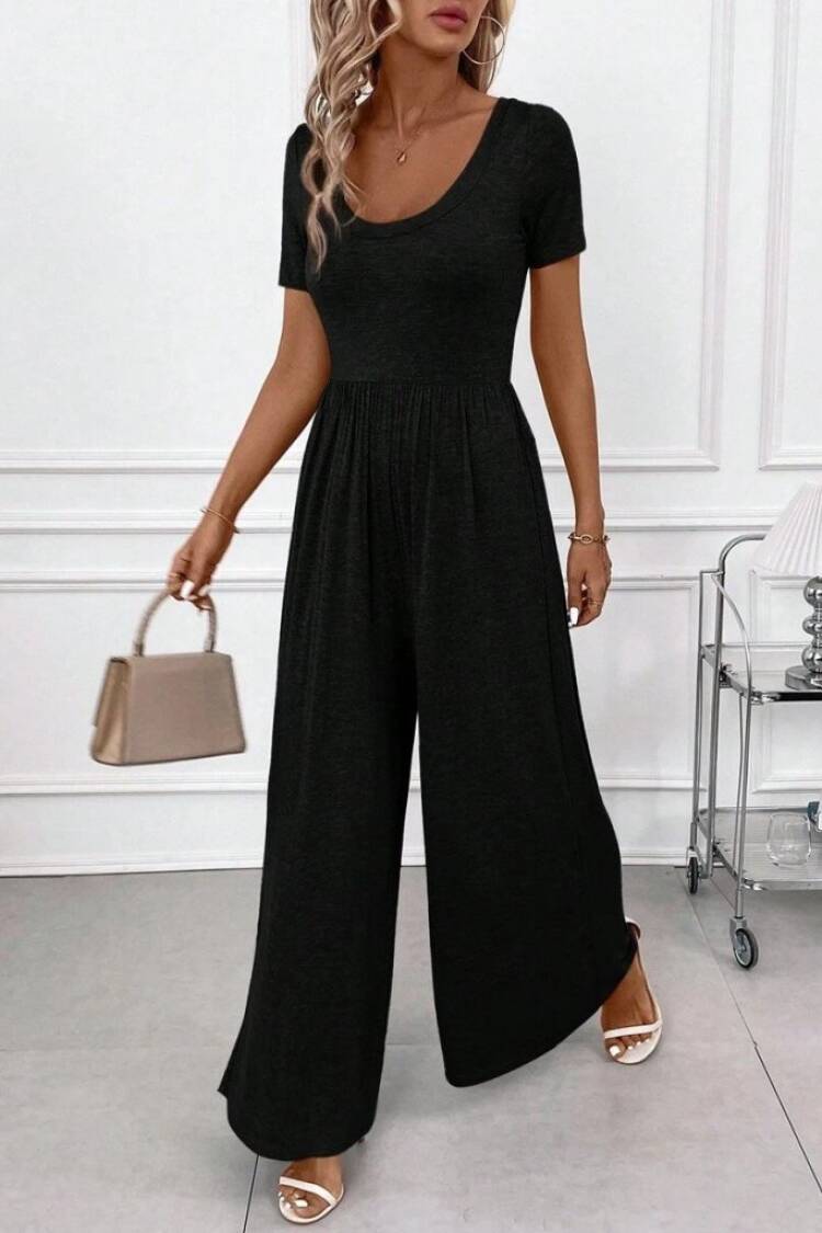 Black Cami Jumpsuit Casual Elegant Short Sleeve