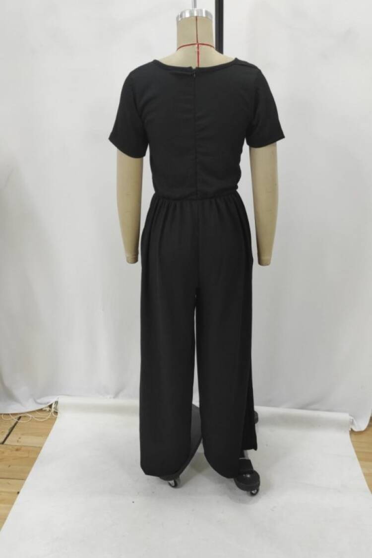 Black Cami Jumpsuit Casual Elegant Short Sleeve