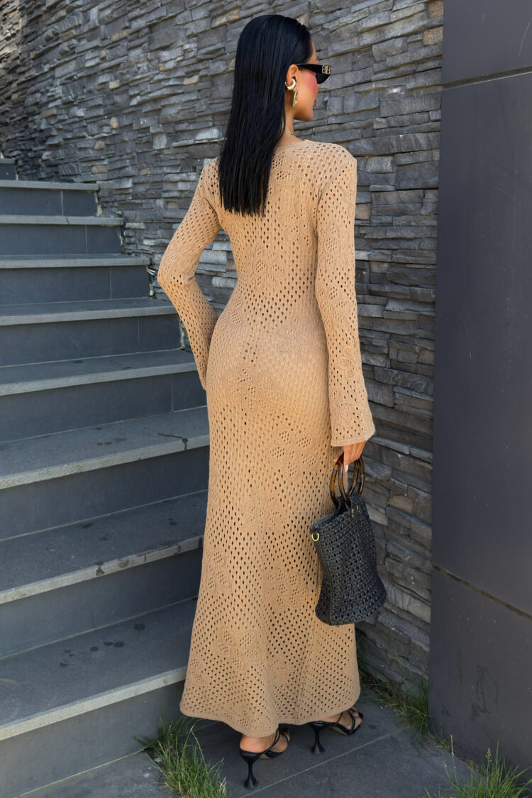 Floral Detailed Openwork Knitwear Dress