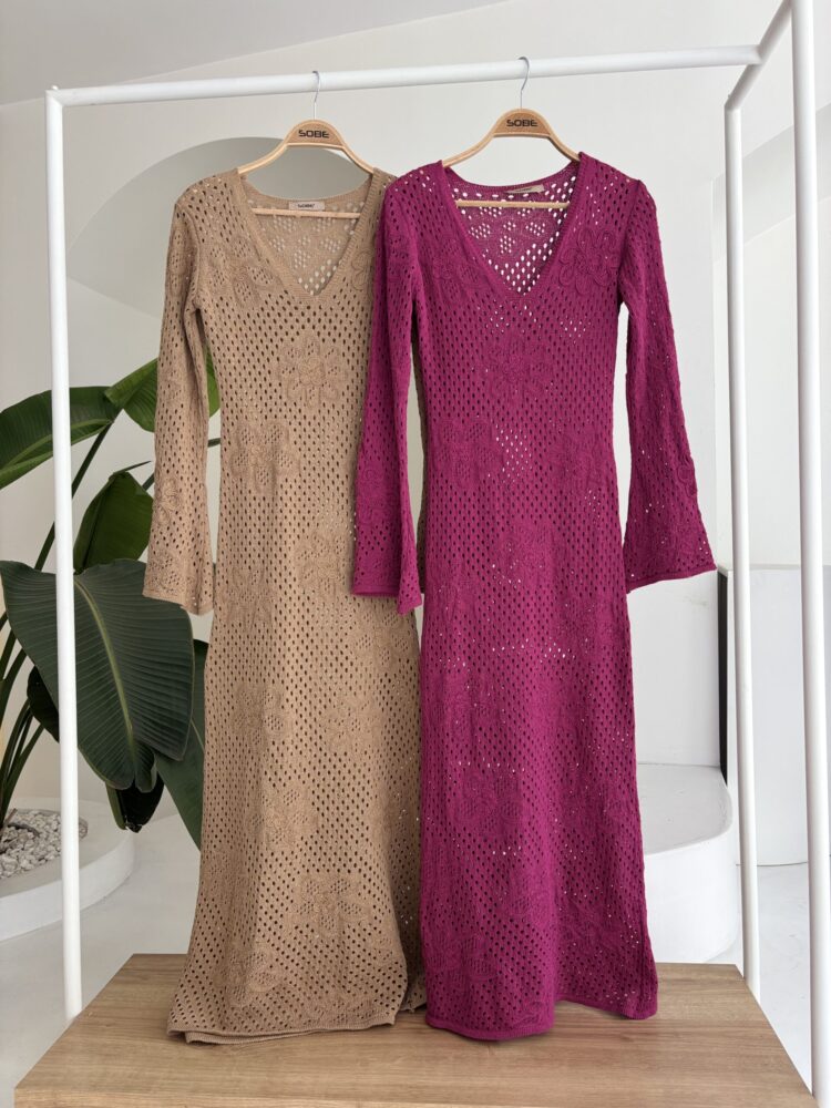 Floral Detailed Openwork Knitwear Dress